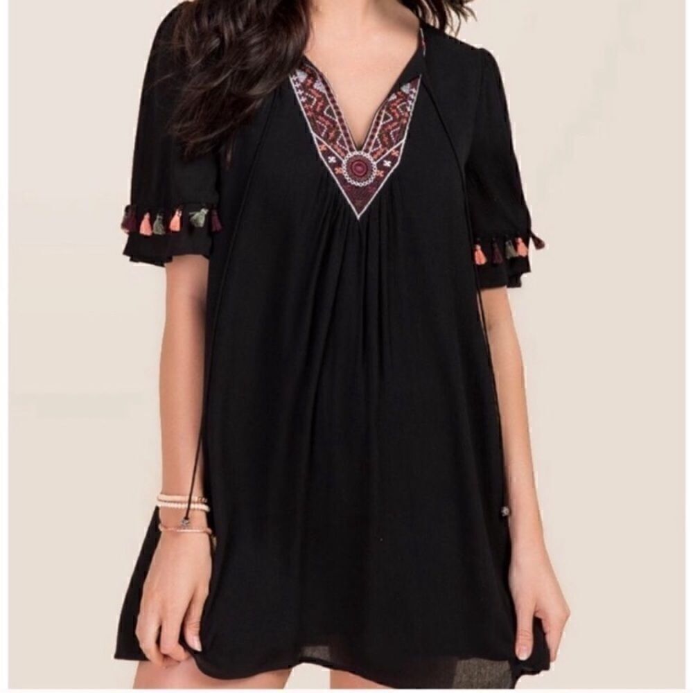 Miami Black Embroidered Tassel Dress. Size…